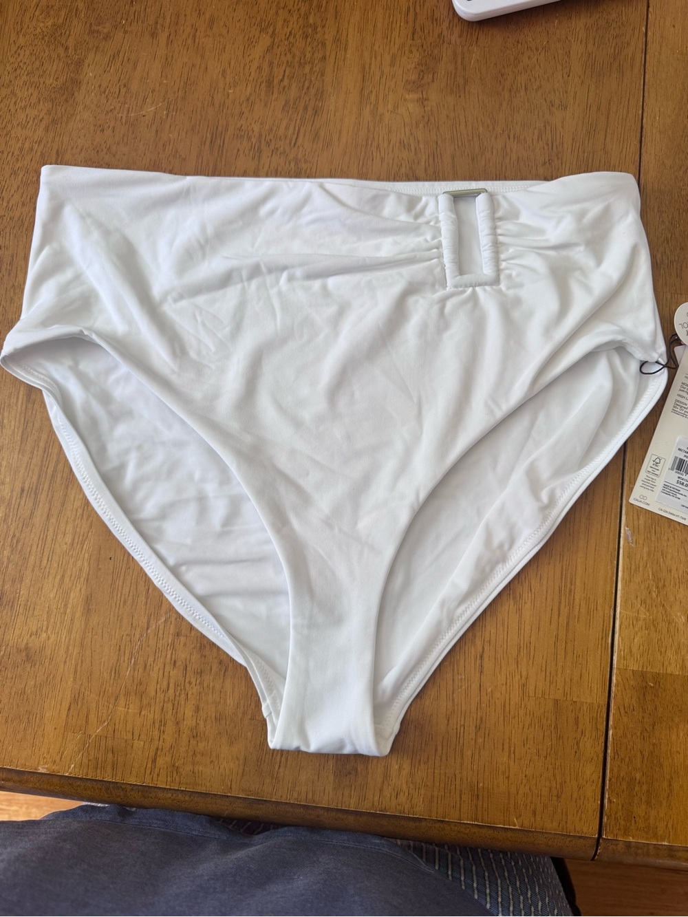 CALIA by Carrie Underwood White High-Waist Bikini Bottom Buckle Detail NWT Large
